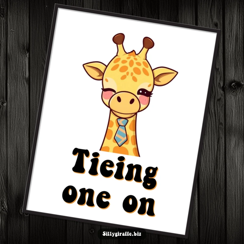 Funny Kawaii Giraffe Digital Art Print of a cute giraffe winking with a tie, ideal for office decor and adding playful professionalism.