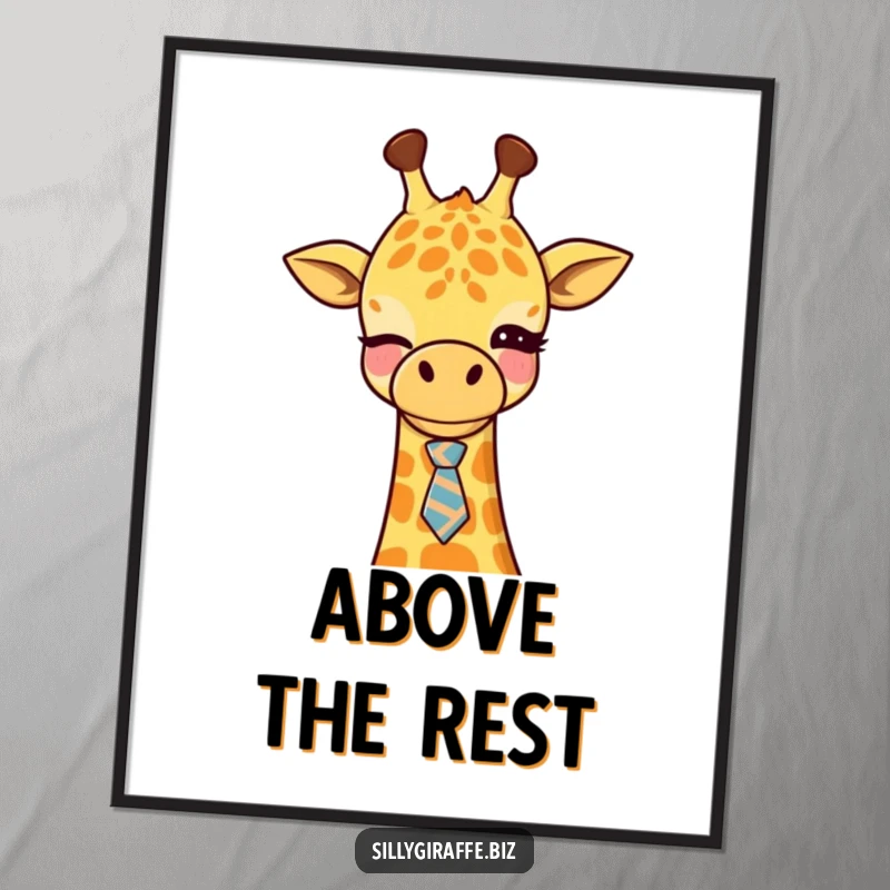 Funny Kawaii Giraffe Poster featuring a cute giraffe winking with an askew tie, ideal for office decor and adding a humorous vibe.