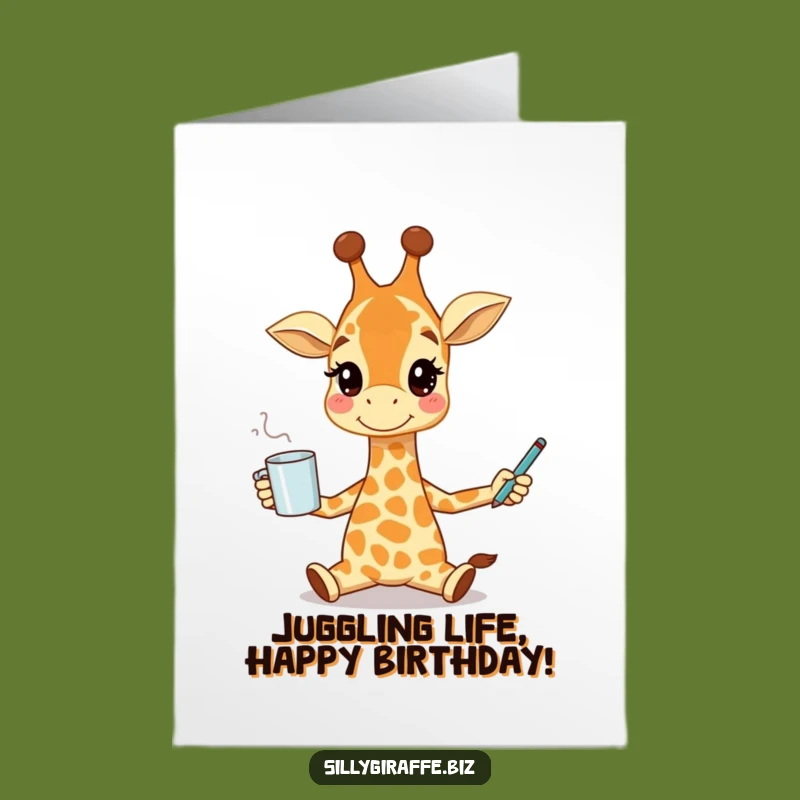 Free Printable Funny Birthday Card: Juggling Giraffe, Busy & Bright Downloadable Gift