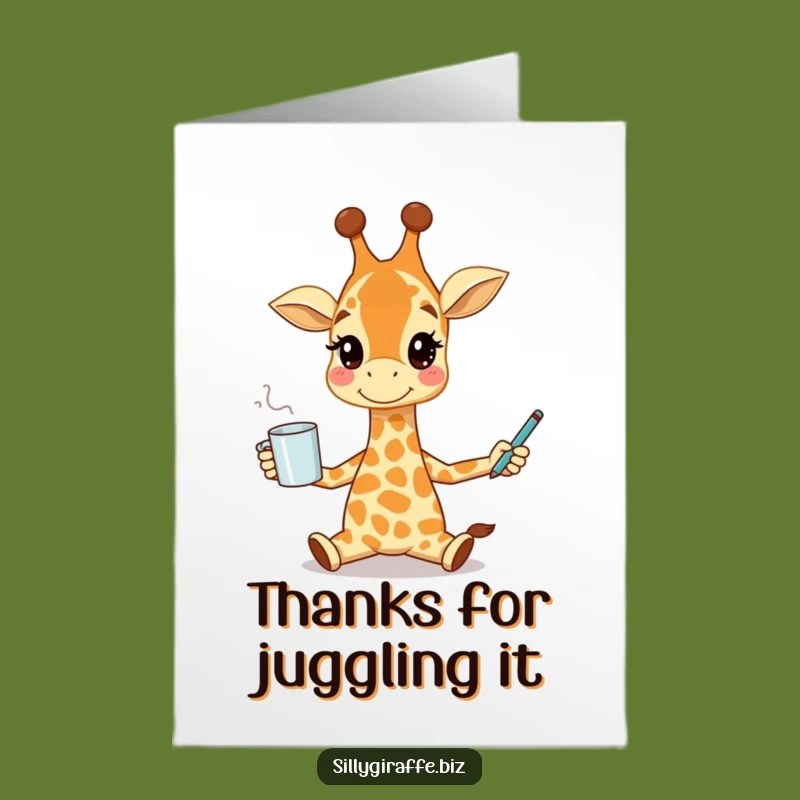 Free Printable Thank You Card: Juggling Giraffe Gratitude Downloadable Gift