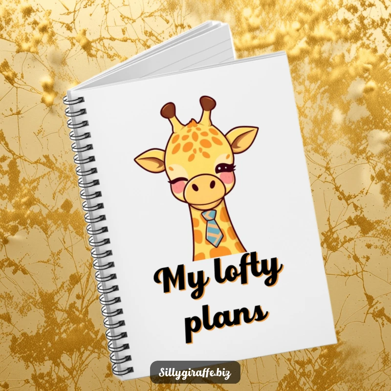 Funny Kawaii Giraffe Notebook with a cute giraffe winking and wearing a tie, perfect for note-taking and office organization.