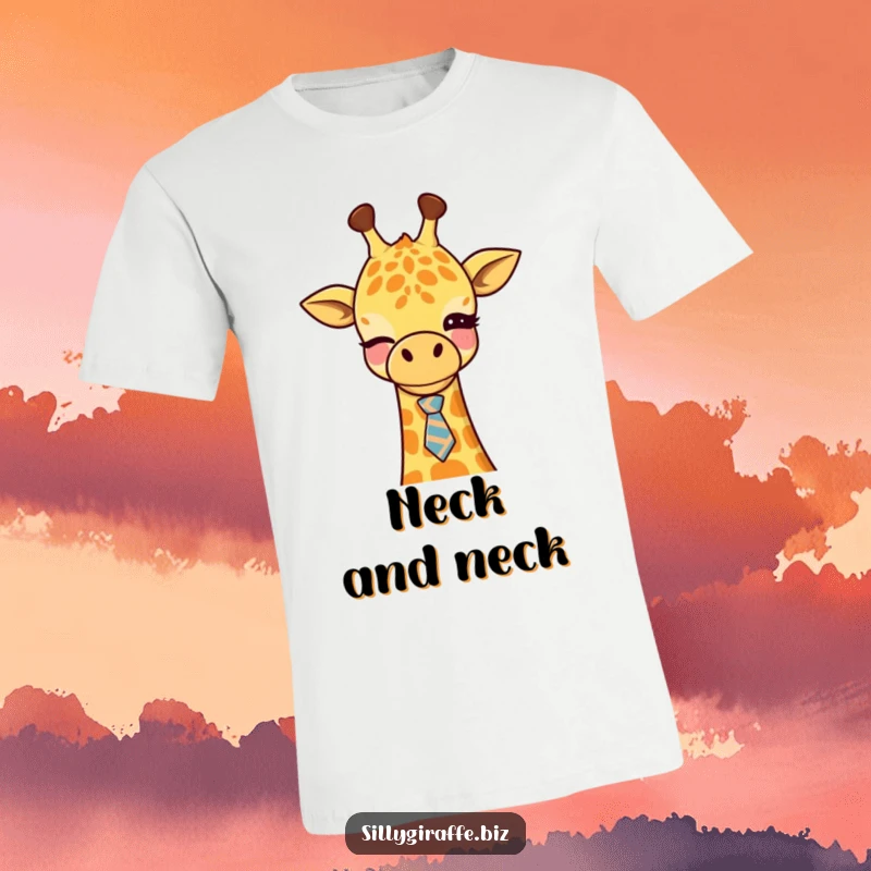 Funny Kawaii Giraffe T-Shirt featuring a cute giraffe winking and sporting a crooked office tie, perfect for professionals and animal enthusiasts.