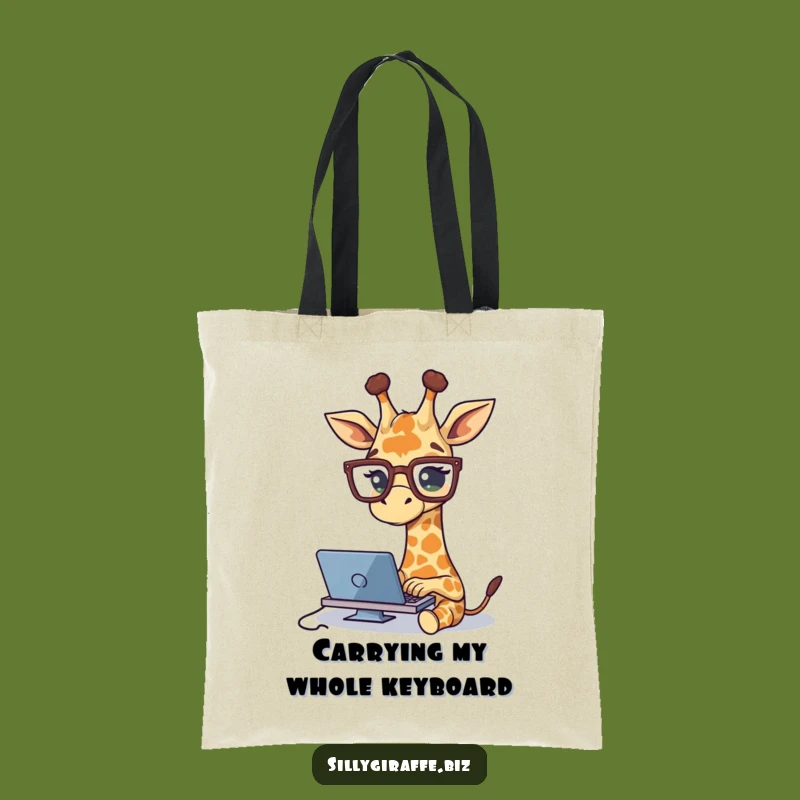 Funny Giraffe Typing Tote Bag - Spacious & Hilarious Geeky Shopper Gift